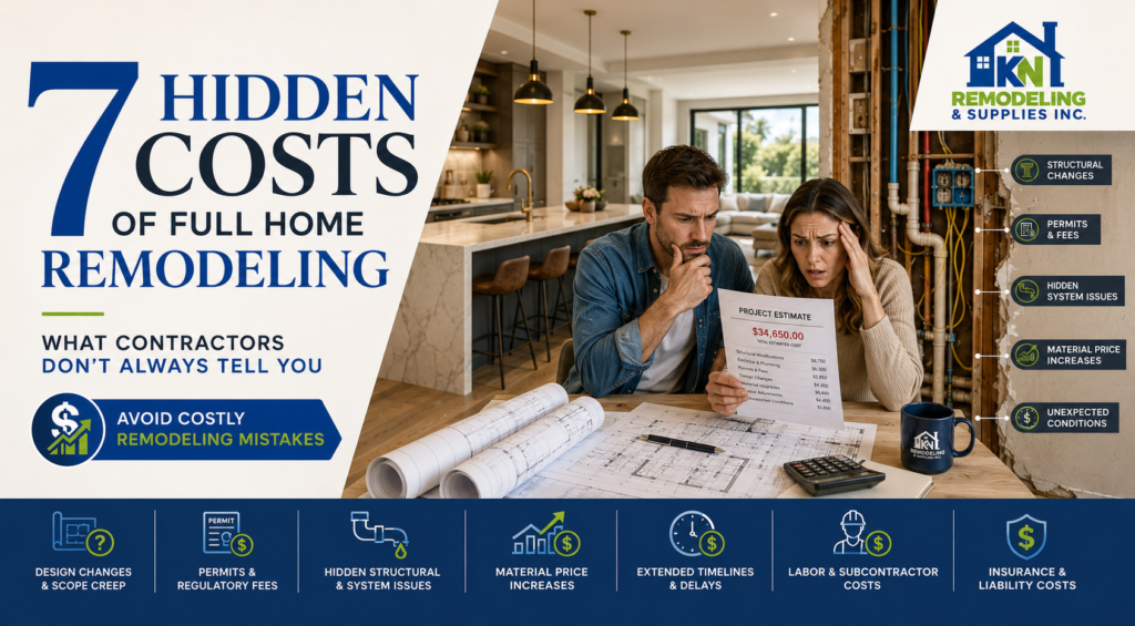 Luxury full home remodeling project in Los Angeles showing hidden renovation costs including permits, structural repairs, material price increases, and unexpected contractor expenses by KN Remodeling.